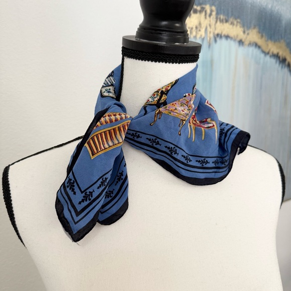 Talbots Blue Vintage Silk Scarf Charming Antique Furniture Chair Theme - Picture 1 of 6